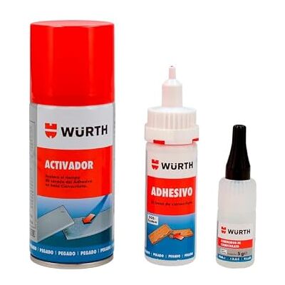 Würth Set Adesivo Cianocrilato 50g + Attivatore 150g + Detergente, Adesivo Istantaneo Würth Set Adesivo Cianocrilato 50g + Attivatore 150g + Detergente, Adesivo Istantaneo