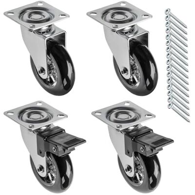GTV Ruote per mobili BRAZIL, ruote girevoli, set di 4 ruote per mobili: 2 ruote con freno, 2 senza freno, in acciaio e gomma, + 16 viti PanHead 5 x 15/16, diametro: 75 mm, colore: Nero GTV Ruote per mobili BRAZIL, ruote girevoli, set di 4 ruote per mobili: 2 ruote con freno, 2 senza freno, in acciaio e gomma, + 16 viti PanHead 5 x 15/16, diametro: 75 mm, colore: Nero