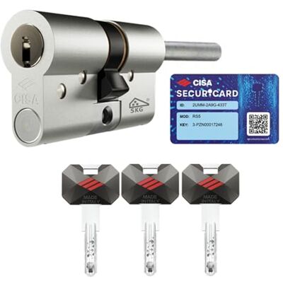 CISA Cilindro Europeo RS5 per Serratura Porta Blindata Cilindro Serratura 30/30 con 5 File di Perni Radiali e 3 Chiavi a Duplica Digitale Protetta Predisposizione al Pomolo CISA Cilindro Europeo RS5 per Serratura Porta Blindata Cilindro Serratura 30/30 con 5 File di Perni Radiali e 3 Chiavi a Duplica Digitale Protetta Predisposizione al Pomolo