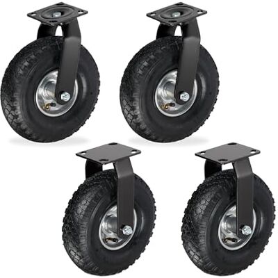 Relaxdays Set 2 Ruote fisse + 2 girevoli, pneumatiche 3.00-4, Portata 120 kg, Nero/Argento, Rotelle Relaxdays Set 2 Ruote fisse + 2 girevoli, pneumatiche 3.00-4, Portata 120 kg, Nero/Argento, Rotelle