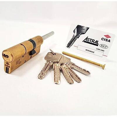 CISA 11200000C5, Cilindro Europeo Astral S, Ottone Smerigliato, 50/30 mm; Predisposto per Montaggio Pomolo, Gambo Accorciabile CISA 11200000C5, Cilindro Europeo Astral S, Ottone Smerigliato, 50/30 mm; Predisposto per Montaggio Pomolo, Gambo Accorciabile