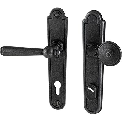 HALCÖ Kaltenbach Maniglia di ricambio per porta e pomello su targa per porta PZ 88, anticato, a sinistra, con protezione nucleare, ferro zincato nero passivato HALCÖ Kaltenbach Maniglia di ricambio per porta e pomello su targa per porta PZ 88, anticato, a sinistra, con protezione nucleare, ferro zincato nero passivato