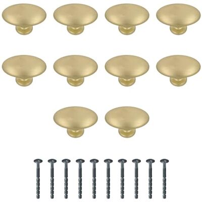 Amig Confezione da 10 Pomelli per mobili 39 X 25 mm Colore Oro Spazzolato Fabbricato in Zamak Maniglie dorate per cassetti Mod. Amig Confezione da 10 Pomelli per mobili 39 X 25 mm Colore Oro Spazzolato Fabbricato in Zamak Maniglie dorate per cassetti Mod.