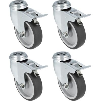 Amig – Pack da 4 ruote con freno – Ø 100 x 27 mm – Ruote girevoli con piastra in acciaio inox con foro – Portata massima 90 kg – Per spostare mobili pesanti – Nucleo in polipropilene – Gomma nera Amig – Pack da 4 ruote con freno – Ø 100 x 27 mm – Ruote girevoli con piastra in acciaio inox con foro – Portata massima 90 kg – Per spostare mobili pesanti – Nucleo in polipropilene – Gomma nera