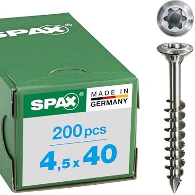 SPAX Viti per legno con testa a calotta T-Star plus Cut, filettatura parziale, 4,5 x 40 mm, 200 pz, acciaio INOX SPAX Viti per legno con testa a calotta T-Star plus Cut, filettatura parziale, 4,5 x 40 mm, 200 pz, acciaio INOX