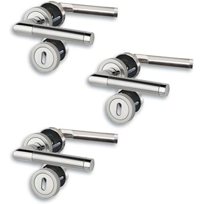 Alpertec Set di 3 raccordi per porte a V, in acciaio inox lucido/satinato, per 3 porte con foro per barba, cliprosette Ø 52 mm, maniglia per porta, maniglia della porta Alpertec Set di 3 raccordi per porte a V, in acciaio inox lucido/satinato, per 3 porte con foro per barba, cliprosette Ø 52 mm, maniglia per porta, maniglia della porta