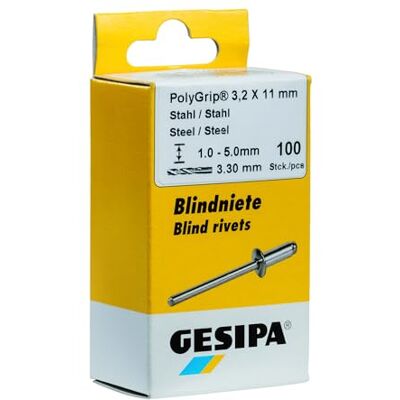 Gesipa Mini-Pack PolyGrip A2-Edelstahl 4 x 10 mm, 1 pezzo, () rivetti ciechi in acciaio inox, argento, set da 75 pezzi Gesipa Mini-Pack PolyGrip A2-Edelstahl 4 x 10 mm, 1 pezzo, () rivetti ciechi in acciaio inox, argento, set da 75 pezzi