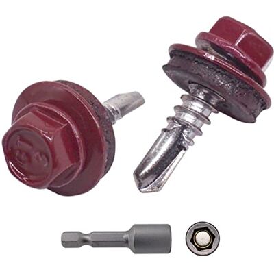Marcopol Confezione da 25 viti per coperture in metallo, viti autoperforanti da 4,8 x 19 mm con rondelle EPDM, testa a rondella esagonale verniciata, vite per lamiera (25, RAL 3005) Marcopol Confezione da 25 viti per coperture in metallo, viti autoperforanti da 4,8 x 19 mm con rondelle EPDM, testa a rondella esagonale verniciata, vite per lamiera (25, RAL 3005)
