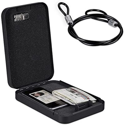 Relaxdays Cassetta di Sicurezza Portatile, Combinazione Numeri e Cavo, Mini Cassaforte, Acciaio, HLP 5,5x17x25 cm, Nero Relaxdays Cassetta di Sicurezza Portatile, Combinazione Numeri e Cavo, Mini Cassaforte, Acciaio, HLP 5,5x17x25 cm, Nero