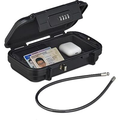 Relaxdays Cassetta di Sicurezza Portatile, con Combinazione e Cavo, Cassaforte da Auto, Acciaio, HLP 5,5x24x15 cm, Nero Relaxdays Cassetta di Sicurezza Portatile, con Combinazione e Cavo, Cassaforte da Auto, Acciaio, HLP 5,5x24x15 cm, Nero