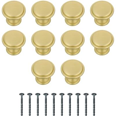 Amig Confezione da 10 Pomelli per mobili Diametro Ø28 mm Colore Oro Spazzolato Realizzato in Zamak Maniglie dorate per cassetti Mod. Amig Confezione da 10 Pomelli per mobili Diametro Ø28 mm Colore Oro Spazzolato Realizzato in Zamak Maniglie dorate per cassetti Mod.
