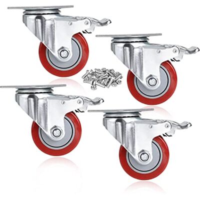 COOCHEER Rotelle con freno, ruote con freno, 400 kg, ruote per mobili, carico pesante, 4 ruote da 75 mm, per mobili, mobili da pallet o come ruote per il trasporto, rosso COOCHEER Rotelle con freno, ruote con freno, 400 kg, ruote per mobili, carico pesante, 4 ruote da 75 mm, per mobili, mobili da pallet o come ruote per il trasporto, rosso