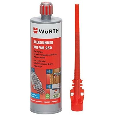 Würth Wurth WIT-VM 250 Vinylester Ancoraggio chimico Resina 420ml Due Ancoraggi per iniezione Compound Malta Ancoraggi e Rebar Installazione Würth Wurth WIT-VM 250 Vinylester Ancoraggio chimico Resina 420ml Due Ancoraggi per iniezione Compound Malta Ancoraggi e Rebar Installazione