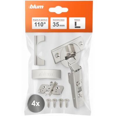 Blum 4x CLIP top cerniera 35mm sormonto totale senza soft-close nichelata Cerniera a scodellino senza ammortizzatore Soft-close OTION aggiungibile Sormonto totale 0mm Regolazione 3D Blum 4x CLIP top cerniera 35mm sormonto totale senza soft-close nichelata Cerniera a scodellino senza ammortizzatore Soft-close OTION aggiungibile Sormonto totale 0mm Regolazione 3D