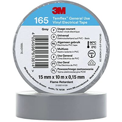 3M Temflex Nastro elettrico in vinile 165, grigio, 15 mm x 10 m, 100 rotoli 3M Temflex Nastro elettrico in vinile 165, grigio, 15 mm x 10 m, 100 rotoli