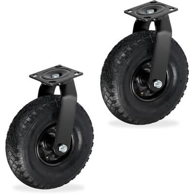 Relaxdays Set da 2 ruote girevoli pneumatiche 3.00-4, piastra da avvitare, fino a 120 kg, nero Relaxdays Set da 2 ruote girevoli pneumatiche 3.00-4, piastra da avvitare, fino a 120 kg, nero