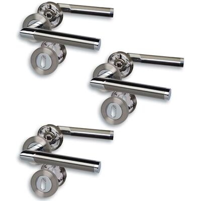 Alpertec Set di 3 raccordi per porta, cromato/acciaio inox satinato, per 3 ante con foro per barba, rosetta a vite Ø 52 mm, maniglia per porta, maniglia della porta Alpertec Set di 3 raccordi per porta, cromato/acciaio inox satinato, per 3 ante con foro per barba, rosetta a vite Ø 52 mm, maniglia per porta, maniglia della porta