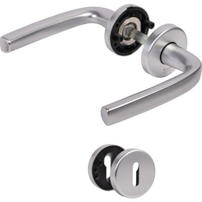 Vachette Set di maniglie per porta su rosette chiave L LOGIO per porta della camera e dell'ufficio Materiale alluminio resistente Garanzia 10 anni Finitura argento Vachette Set di maniglie per porta su rosette chiave L LOGIO per porta della camera e dell'ufficio Materiale alluminio resistente Garanzia 10 anni Finitura argento