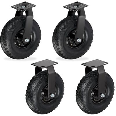 Relaxdays Set 2X Ruote fisse + 2X girevoli, pneumatiche 3.00-4, Portata 120 kg, Nero, Rotelle Piatte Relaxdays Set 2X Ruote fisse + 2X girevoli, pneumatiche 3.00-4, Portata 120 kg, Nero, Rotelle Piatte