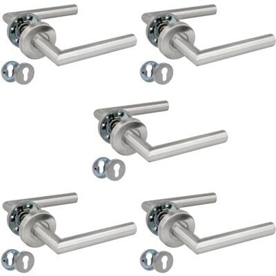 Amig Set di 5 maniglie con rosetta per porte Mod. 135 x Ø19 mm Quadretto da 8 mm Design Elegante e Semplice Acciaio Inossidabile Include Bocachiave per Cilindri Argento Opaco Amig Set di 5 maniglie con rosetta per porte Mod. 135 x Ø19 mm Quadretto da 8 mm Design Elegante e Semplice Acciaio Inossidabile Include Bocachiave per Cilindri Argento Opaco