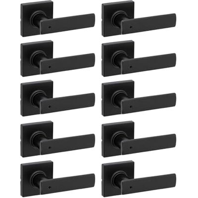 Kwikset Breton Maniglia per porta per la privacy interna con serratura, confezione da 10, per bagno e camera da letto, nero opaco, reversibile, senza chiave, con protezione Microban Kwikset Breton Maniglia per porta per la privacy interna con serratura, confezione da 10, per bagno e camera da letto, nero opaco, reversibile, senza chiave, con protezione Microban