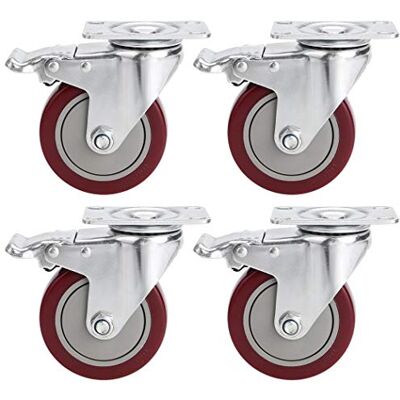 COOCHEER 4 ruote girevoli per trasporto, Ruote Orientabili con Freno Rotelle per Letto e Mobili, Capacità di carico massima 400KG, Rosso (rosso scuro, 100 mm) COOCHEER 4 ruote girevoli per trasporto, Ruote Orientabili con Freno Rotelle per Letto e Mobili, Capacità di carico massima 400KG, Rosso (rosso scuro, 100 mm)