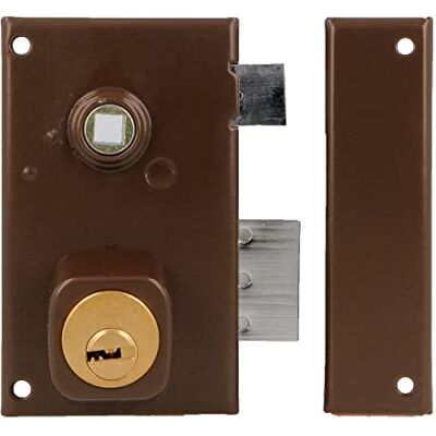 Amig Serratura a Sovrapposizione a Destra con Leva di chiusura, Linguetta e Quadretto per Porte in Legno Mod. / 67 x 112 mm/cilindro rotondo di sicurezza/acciaio marrone Amig Serratura a Sovrapposizione a Destra con Leva di chiusura, Linguetta e Quadretto per Porte in Legno Mod. / 67 x 112 mm/cilindro rotondo di sicurezza/acciaio marrone