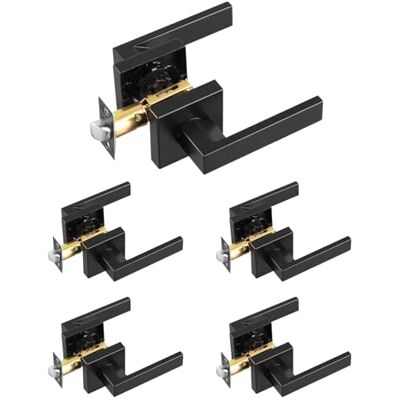 VEVOR Maniglia per Porta di Passaggio da 5 Pezzi, Leva per Porta Nera Opaca Reversibile Destra Sinistra con Serratura Senza Chiave, Rotazione di 45 Gradi per l'Apertura, Interno Quadrato Universale VEVOR Maniglia per Porta di Passaggio da 5 Pezzi, Leva per Porta Nera Opaca Reversibile Destra Sinistra con Serratura Senza Chiave, Rotazione di 45 Gradi per l'Apertura, Interno Quadrato Universale
