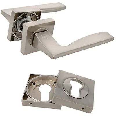 Amig Set di maniglie per porte mod. 52 x 124 mm Con Bocallave Design elegante e semplice Impugnatura ergonomica Zama Argento opaco Amig Set di maniglie per porte mod. 52 x 124 mm Con Bocallave Design elegante e semplice Impugnatura ergonomica Zama Argento opaco