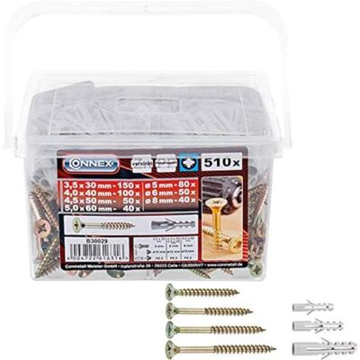 Connex Max-Power Secchiello Viti e Tasselli, 510 Pezzi Connex Max-Power Secchiello Viti e Tasselli, 510 Pezzi