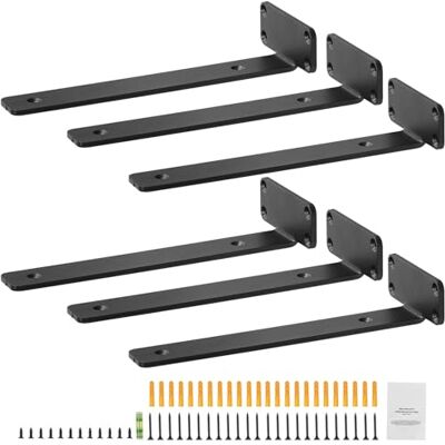 VEVOR Staffa per Mensola, 310 x 100 x 45 mm, Mensola Sospese Carichi Pesanti, Staffa per Mensola a L, Opaca Spessa 5 mm, Staffe Mensola in Acciaio con Capacità di Carico di 72,6 kg, Nero, 6 Pezzi VEVOR Staffa per Mensola, 310 x 100 x 45 mm, Mensola Sospese Carichi Pesanti, Staffa per Mensola a L, Opaca Spessa 5 mm, Staffe Mensola in Acciaio con Capacità di Carico di 72,6 kg, Nero, 6 Pezzi