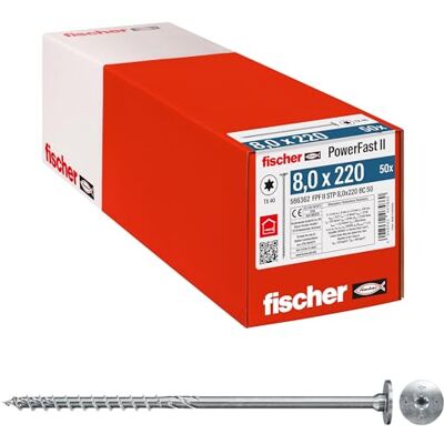 Fischer Viti per Legno e Costruzioni PowerFast FPF II STP 8,0x220, Filettatura Parziale, Testa Svasata Flangiata per Installazione a Scomparsa o a Filo Superficie, Impronta Torx, 50 Pz, Fischer Viti per Legno e Costruzioni PowerFast FPF II STP 8,0x220, Filettatura Parziale, Testa Svasata Flangiata per Installazione a Scomparsa o a Filo Superficie, Impronta Torx, 50 Pz,