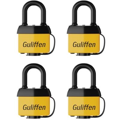 Guliffen Lucchetto laminato resistente alle intemperie con chiave, confezione da 4 serrature con la stessa chiave per cancello, capannone, rimorchio, stoccaggio, catena Guliffen Lucchetto laminato resistente alle intemperie con chiave, confezione da 4 serrature con la stessa chiave per cancello, capannone, rimorchio, stoccaggio, catena