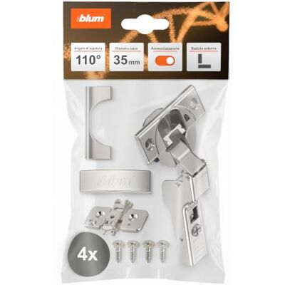 Blum 4x CLIP top OTION cerniera 35mm semi-sormonto nichelata Ammortizzatore soft-close integrato Semi-sormonto per doppio battente Aggancio senza attrezzi Scodellino Ø35mm Blum 4x CLIP top OTION cerniera 35mm semi-sormonto nichelata Ammortizzatore soft-close integrato Semi-sormonto per doppio battente Aggancio senza attrezzi Scodellino Ø35mm