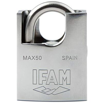 Ifam Lucchetto inox Max50, diametro 8 mm, resistenza all'intemperie, uso esterno, massima sicurezza e protezione, ottone Ifam Lucchetto inox Max50, diametro 8 mm, resistenza all'intemperie, uso esterno, massima sicurezza e protezione, ottone