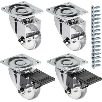 GTV Ruote per mobili BRAZIL, ruote girevoli, set di 4 ruote per mobili: 2 ruote con freno, 2 senza freno, in acciaio e gomma, +16 viti coniche 4 x 17, diametro: 35 mm, colore: trasparente GTV Ruote per mobili BRAZIL, ruote girevoli, set di 4 ruote per mobili: 2 ruote con freno, 2 senza freno, in acciaio e gomma, +16 viti coniche 4 x 17, diametro: 35 mm, colore: trasparente