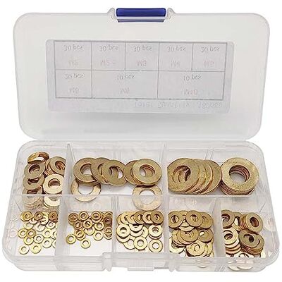 Yeeliv Kit combinato di rondelle piatte in ottone con scatola in plastica, (180 pezzi) Yeeliv Kit combinato di rondelle piatte in ottone con scatola in plastica, (180 pezzi)