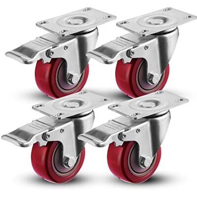 COOCHEER Meditool 4 rotelle girevoli con freno, 75 mm, ruote per mobili con capacità di 400 kg, colore: rosso COOCHEER Meditool 4 rotelle girevoli con freno, 75 mm, ruote per mobili con capacità di 400 kg, colore: rosso