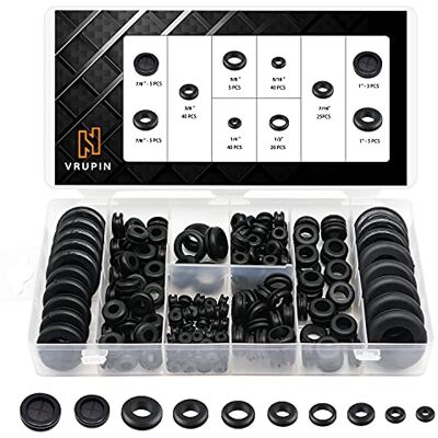 Vrupin Kit di 188 guarnizioni in gomma per cablaggio, 10 diverse misure (1/4", 5/16", 3/8", 7/16", 1/2", 5/8", 7/8", 1" (rotondo) Vrupin Kit di 188 guarnizioni in gomma per cablaggio, 10 diverse misure (1/4", 5/16", 3/8", 7/16", 1/2", 5/8", 7/8", 1" (rotondo)