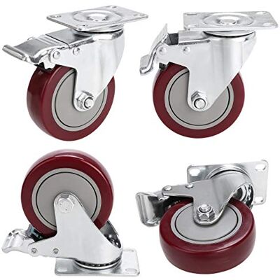 COOCHEER Ruote girevoli con freno, ruote con freno, 400 kg, ruote per mobili, carico pesante, 4 ruote da 100 mm, per mobili, mobili da pallet o come ruote per il trasporto, colore: rosso COOCHEER Ruote girevoli con freno, ruote con freno, 400 kg, ruote per mobili, carico pesante, 4 ruote da 100 mm, per mobili, mobili da pallet o come ruote per il trasporto, colore: rosso
