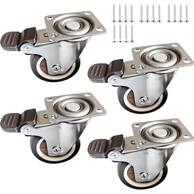 Relaxdays Set 4 Ruote Girevoli, 50 mm, 140 kg, con Freno, Marrone/Argento Gomma, Piastra in Acciaio, per Mobili Relaxdays Set 4 Ruote Girevoli, 50 mm, 140 kg, con Freno, Marrone/Argento Gomma, Piastra in Acciaio, per Mobili