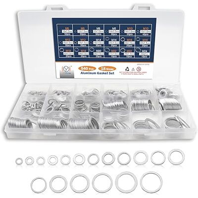 DIYoung Assortimento Anelli Tenuta Alluminio 540 PZ, Guarnizioni Metriche, Set di Guarnizioni Scarico Dell'olio, 18 Dimensioni per Riparazioni Idrauliche, Automobili, Impianti Idraulici (M6 M24) DIYoung Assortimento Anelli Tenuta Alluminio 540 PZ, Guarnizioni Metriche, Set di Guarnizioni Scarico Dell'olio, 18 Dimensioni per Riparazioni Idrauliche, Automobili, Impianti Idraulici (M6 M24)