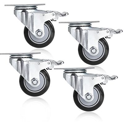 COOCHEER 4pcs Ruote per mobile, 75MM Ruote girevoli con freno,Capacità di carico massima 400KG, Nero COOCHEER 4pcs Ruote per mobile, 75MM Ruote girevoli con freno,Capacità di carico massima 400KG, Nero