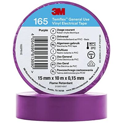 3M Temflex Nastro elettrico in vinile 165, viola, 15 mm x 10 m, 100 rotoli 3M Temflex Nastro elettrico in vinile 165, viola, 15 mm x 10 m, 100 rotoli