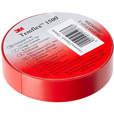 3M Temflex TROT1925 Temflex 1500 Nastro isolante elettrico in vinile, 19 mm x 25 m, 0,15 mm, colore: Rosso 3M Temflex TROT1925 Temflex 1500 Nastro isolante elettrico in vinile, 19 mm x 25 m, 0,15 mm, colore: Rosso
