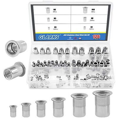 Glarks 126Pcs 304 Acciaio Inox M3 M4 M5 M6 M8 M10 Testa Piatta Filettata Rivetnut Inserto Nutsert Rivetto Dado Assortimento Kit Glarks 126Pcs 304 Acciaio Inox M3 M4 M5 M6 M8 M10 Testa Piatta Filettata Rivetnut Inserto Nutsert Rivetto Dado Assortimento Kit