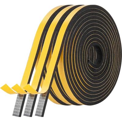AiQInu Guarnizione Finestra Autoadesiva,3 Rotoli 12x6mm 15m Schiuma Nastro Paraspifferi Porta, Alta Densità Neoprene Adesivo Isolamento Nastro Sigillante per Anti Freddo, Rumore e Collisione AiQInu Guarnizione Finestra Autoadesiva,3 Rotoli 12x6mm 15m Schiuma Nastro Paraspifferi Porta, Alta Densità Neoprene Adesivo Isolamento Nastro Sigillante per Anti Freddo, Rumore e Collisione