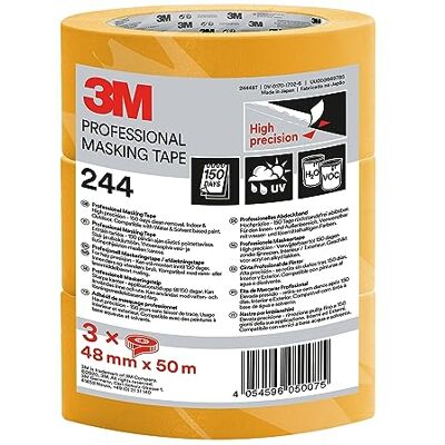 3M Pro Nastro Adesivo di Mascheratura 244, Alta Precisione, 48 mm x 50 m, 3 Rotoli/Confezione Aualità Professionale 3M Pro Nastro Adesivo di Mascheratura 244, Alta Precisione, 48 mm x 50 m, 3 Rotoli/Confezione Aualità Professionale