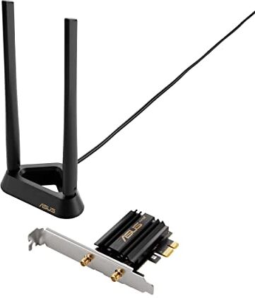 Asus PCE-AXE59BT Adattatore WiFi 6E PCI-E con 2 Antenne Esterne e Base Magnetizzata, Supporta Banda 6GHz, 160MHz, Bluetooth 5.2, Sicurezza di Rete WPA3, OFDMA e MU-MIMO, Nero