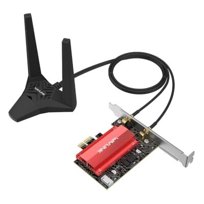 WAVLINK BE6500 Wi-Fi 7 Scheda WIFI PC Fisso con Estensione dell'Antenna. Scheda di Rete PCIe Bluetooth 5.4, 6500 Mbps Tri‑Banda (2,4/5/6 GHz), WPA3, MU‑MIMO, OFDMA, Supporta Solo Windows 11 WAVLINK BE6500 Wi-Fi 7 Scheda WIFI PC Fisso con Estensione dell'Antenna. Scheda di Rete PCIe Bluetooth 5.4, 6500 Mbps Tri‑Banda (2,4/5/6 GHz), WPA3, MU‑MIMO, OFDMA, Supporta Solo Windows 11